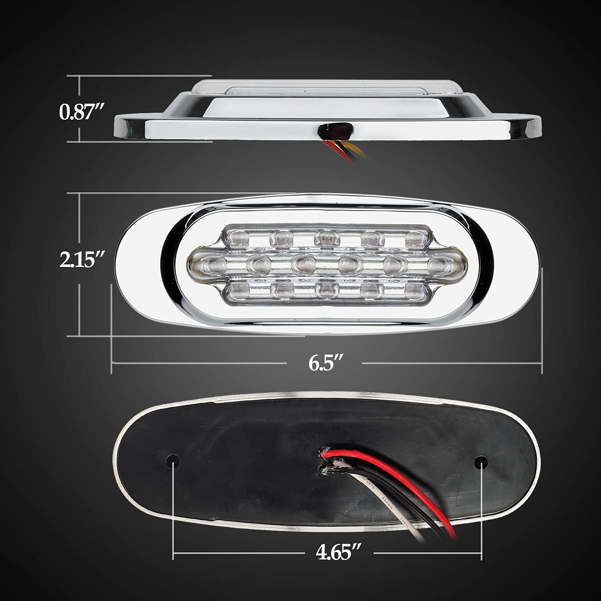 Partsam 10Pcs 6.5 Inch Clear Lens Amber Led Oval Marker Light 16 Diodes Sealed Flush Mount Led Side Marker Lights Turn Signal Li