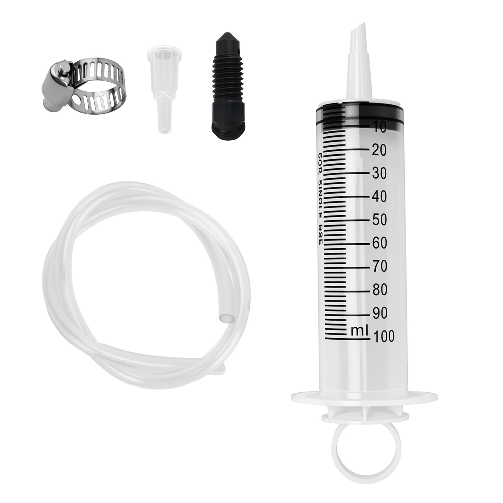 Figpade 5PCS Motorcycle Brake Bleeder Kit,Disc Brake Fluid Bleeder Kit Includes Hose,100ml Syringe,Clamp,Screws,Profesional Reve