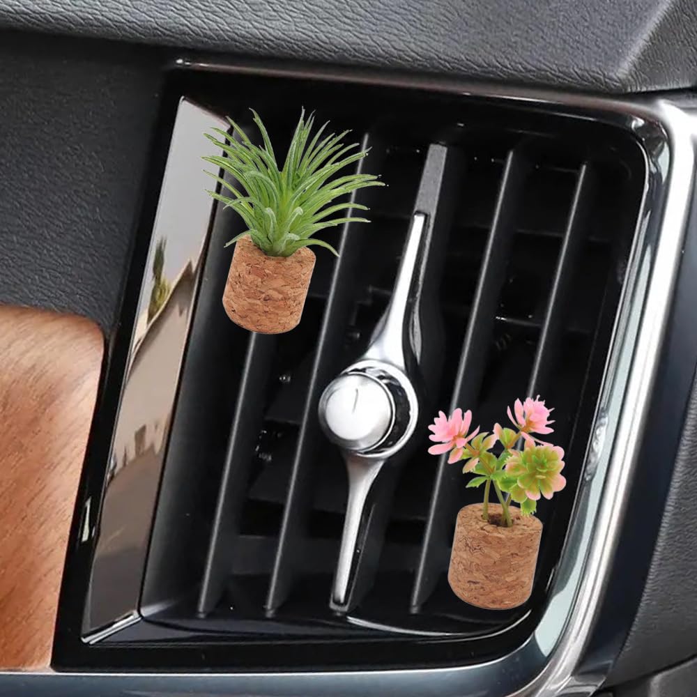 ZOSTLAND Artificial Plant Decor, Car Air Vent Clip & Magnet Display, Auto & Home Accessory Gift (4pcs Plants)