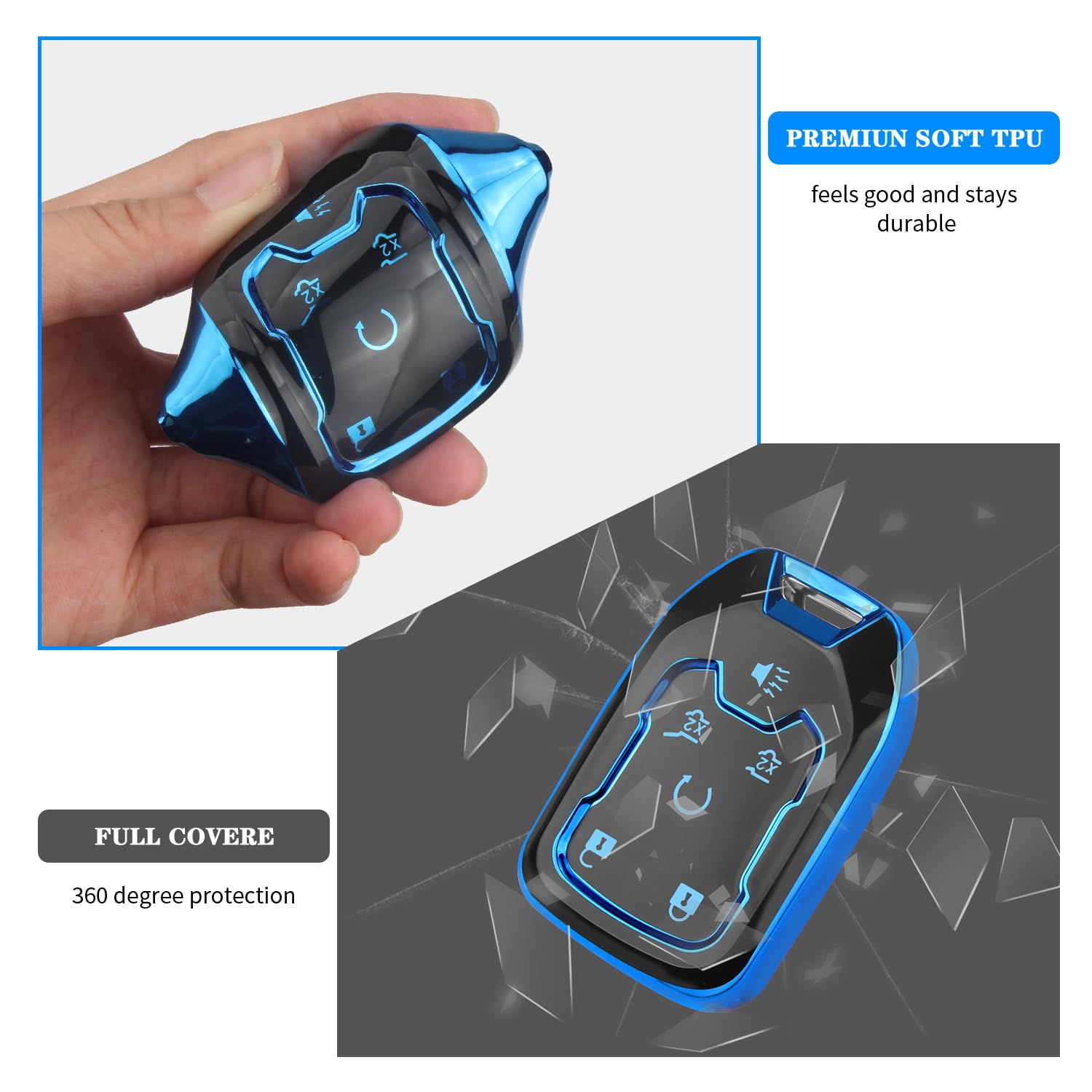 QBUC for GMC Key Fob Cover with Keychain,6 Button Soft TPU Key Shell Case Fit for 2017-2021 Silverado Tahoe GMC Acadia Sierra Te