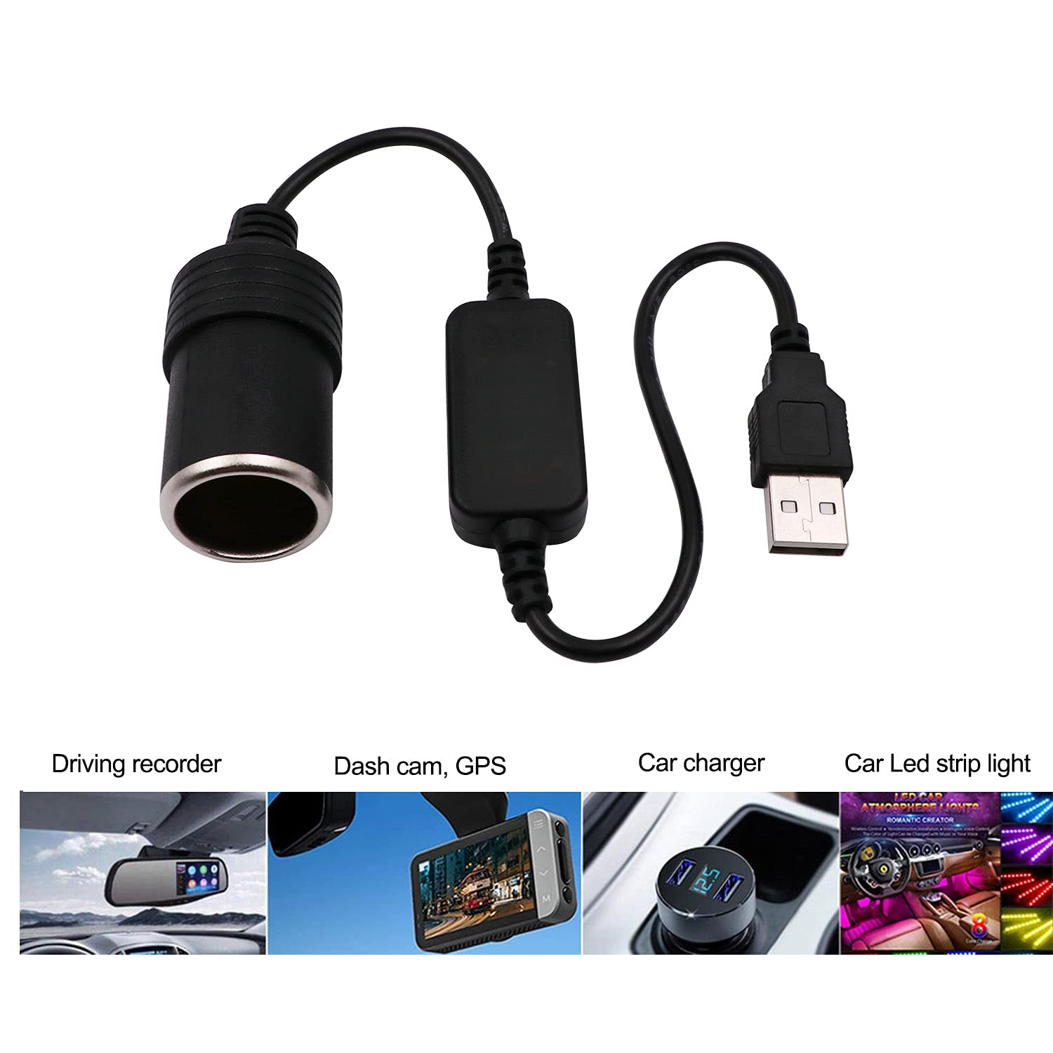Usb A Male To 12V Car Cigarette Lighter Socket Female Converter Cable (8W Max)