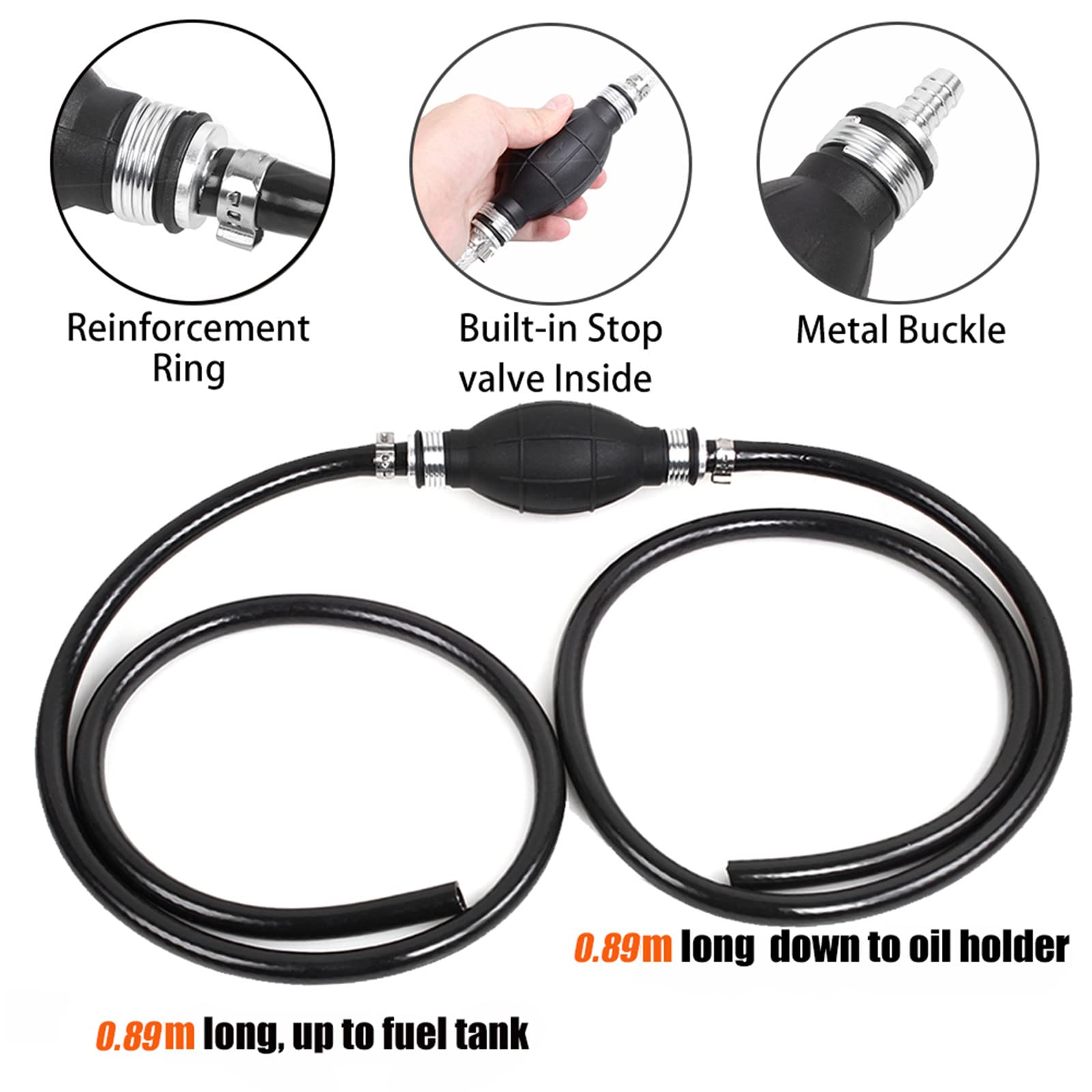 Bartoo Fuel Line Assembly,5/16In Nylon Braided Marine Boat Fuel Line Hose Assembly With 1Pcs Primer Bulb For Marine Outboard Boa