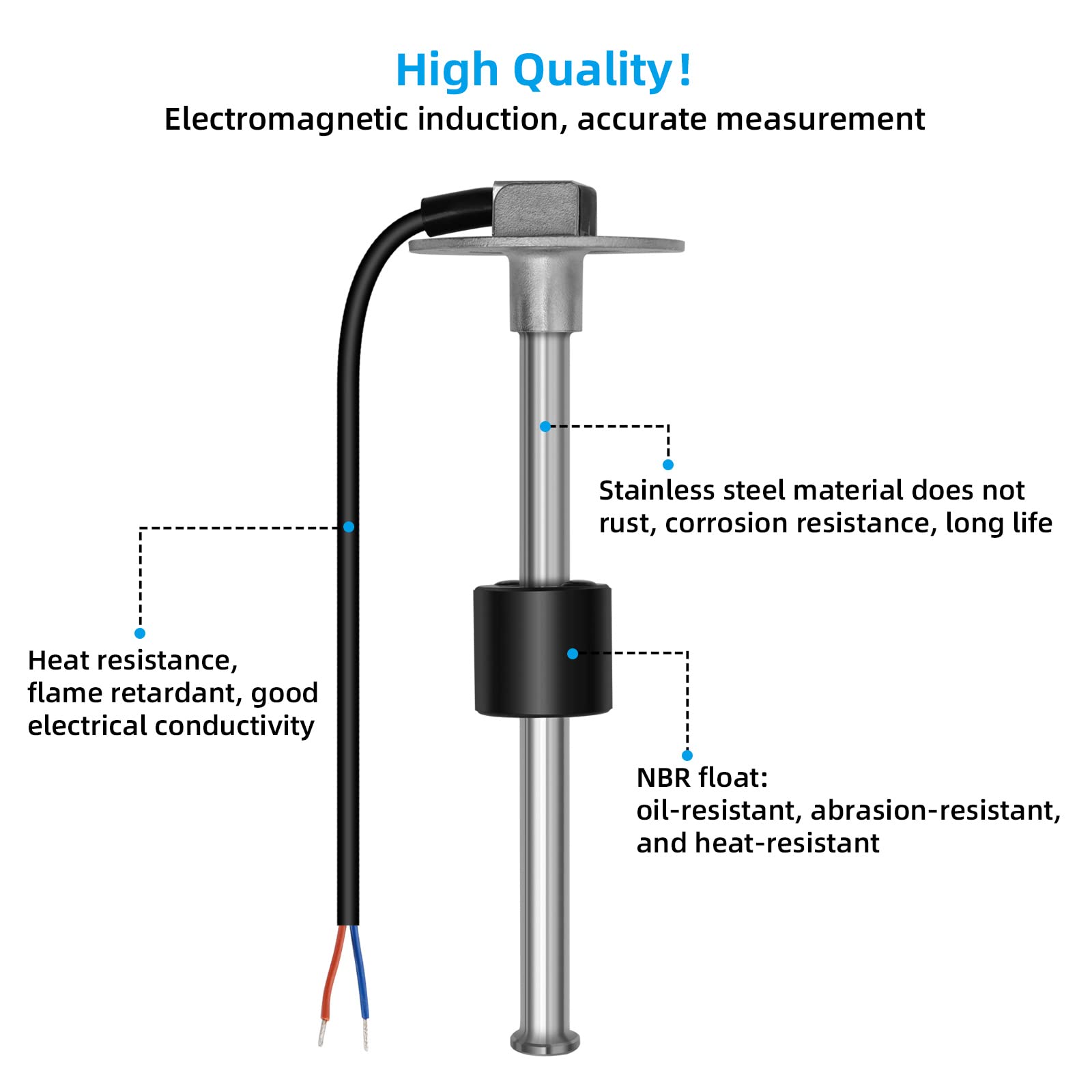 Rupse Fuel Sender Unit Boat Fuel Tank Sending Unit Fuel Water Level Sensor Stainless Steel Fuel Sender And Fuel Gauge For Boat Car Truck Rv (8' (200Mm))