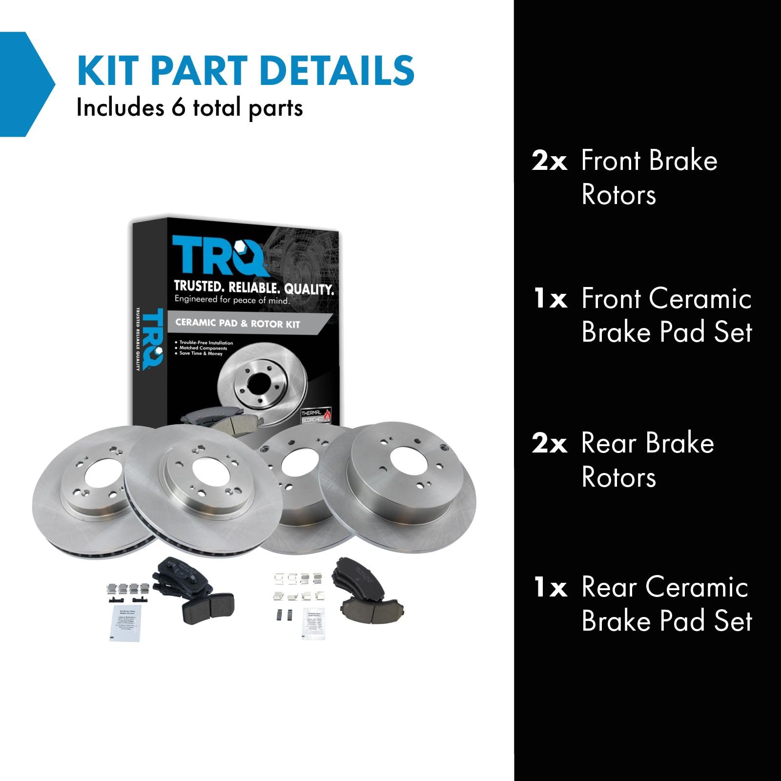 Trq Front And Rear Brake Pad & Rotor Kit Brake Pads Brake Rotor Ceramic Compatible With 2004-2011 Mitsubishi Endeavor