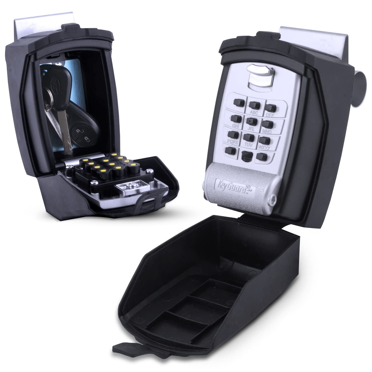 KeyGuard SL-591 Car Window Punch Button Lock Box, Black- Portable Key Storage Vault LockBox Fits Fobs, Credit Cards/IDs +  Rides