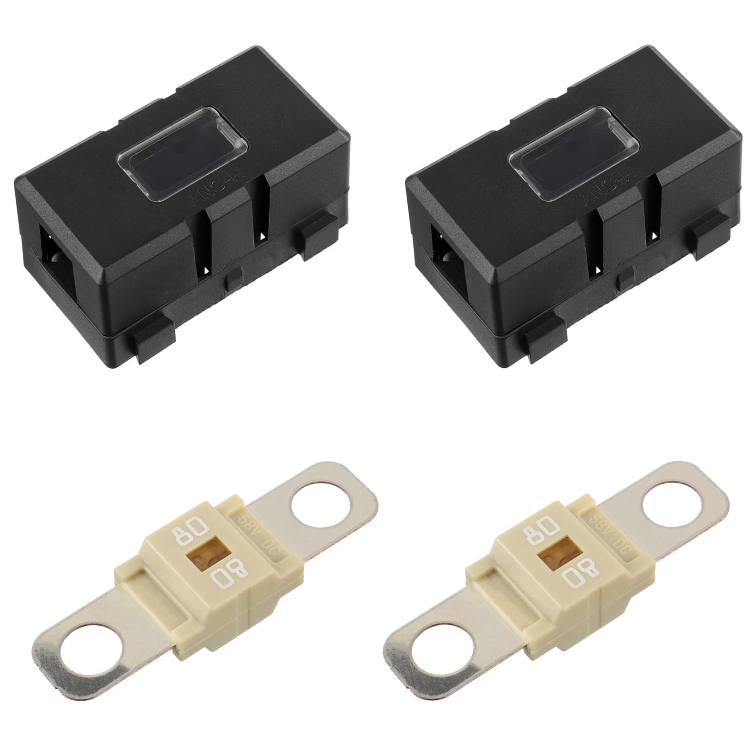 Bojack 80 Amp Ami/Midi Fuse Holders And High Current Bolt-On Midi Fuses 80A For Cars Trucks Vehicles (Pack Of 2
