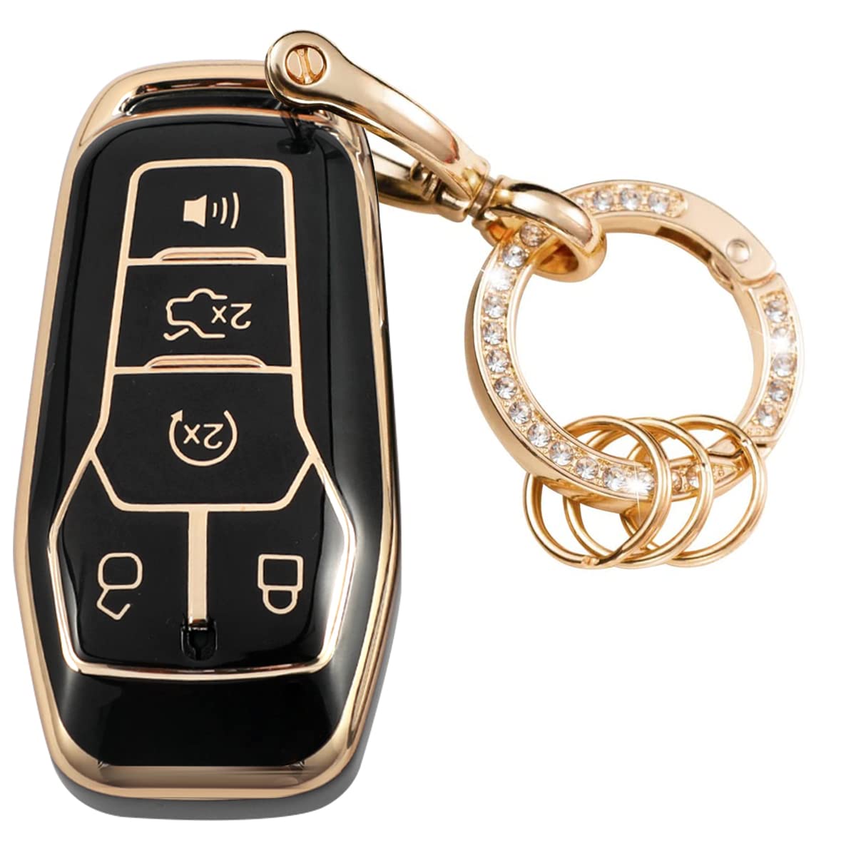 Wsauto For Ford Key Fob Cover, Tpu Case Shell Protection With Metal Keychain Compatible With Explorer Edge Mustang Fusion Titanium Lincoln Mkz Mkc Mkx Smart Car Keyless Entry Remote Control Black