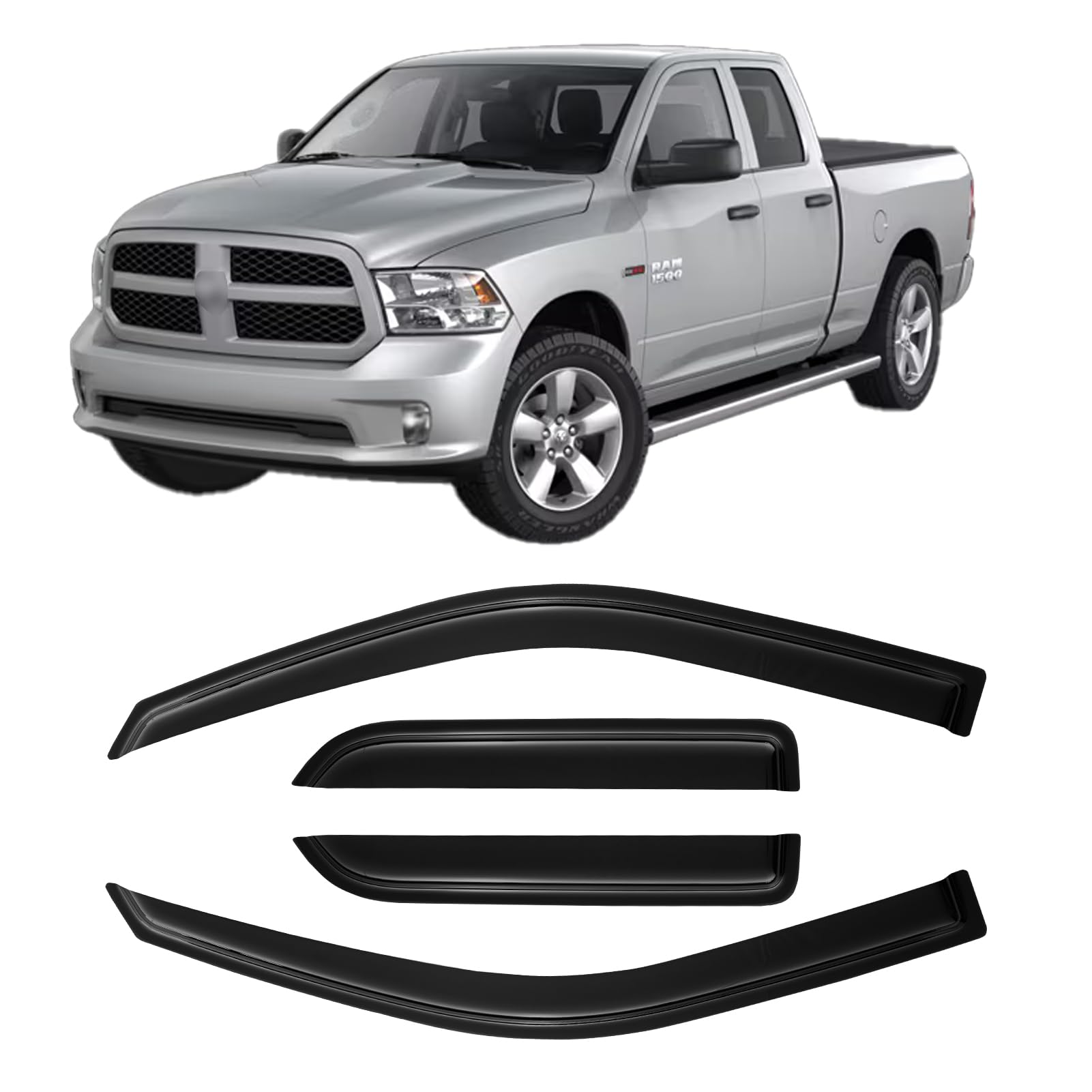 Cxdar Window Rain Guards For 2009-2018 Dodge Ram 1500 Quad Cab, Out-Channel Vent Visors Shades Wind Deflectors For 09-18 Ram 150