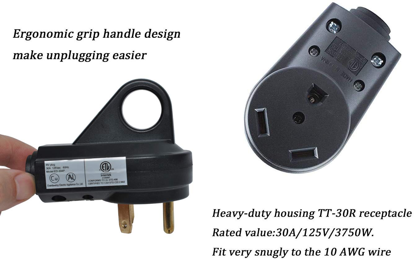 Wadoy 30 Amp Rv Plug Male And Female Plug Set {Upgraded } With Handle Receptacle Plug Electrical Plug Adapter 55245