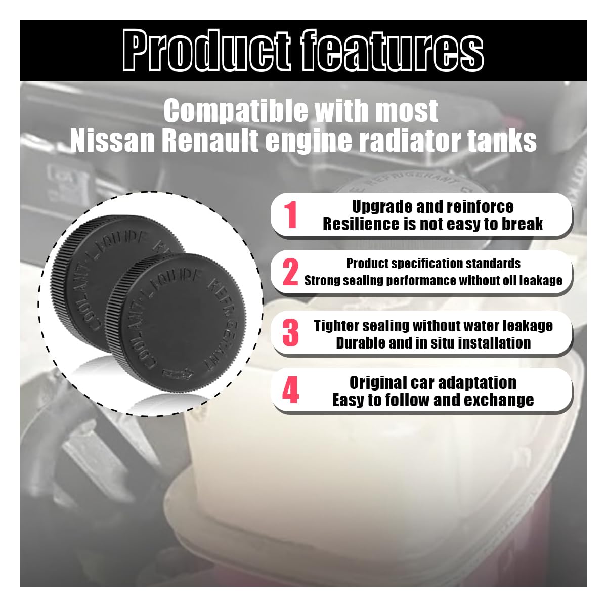 2PCS 21712-79900 Engine Radiator Coolant Water Tank Reservoir Cap, Car Radiator Cover Car Replacement Part, Compatible with Niss