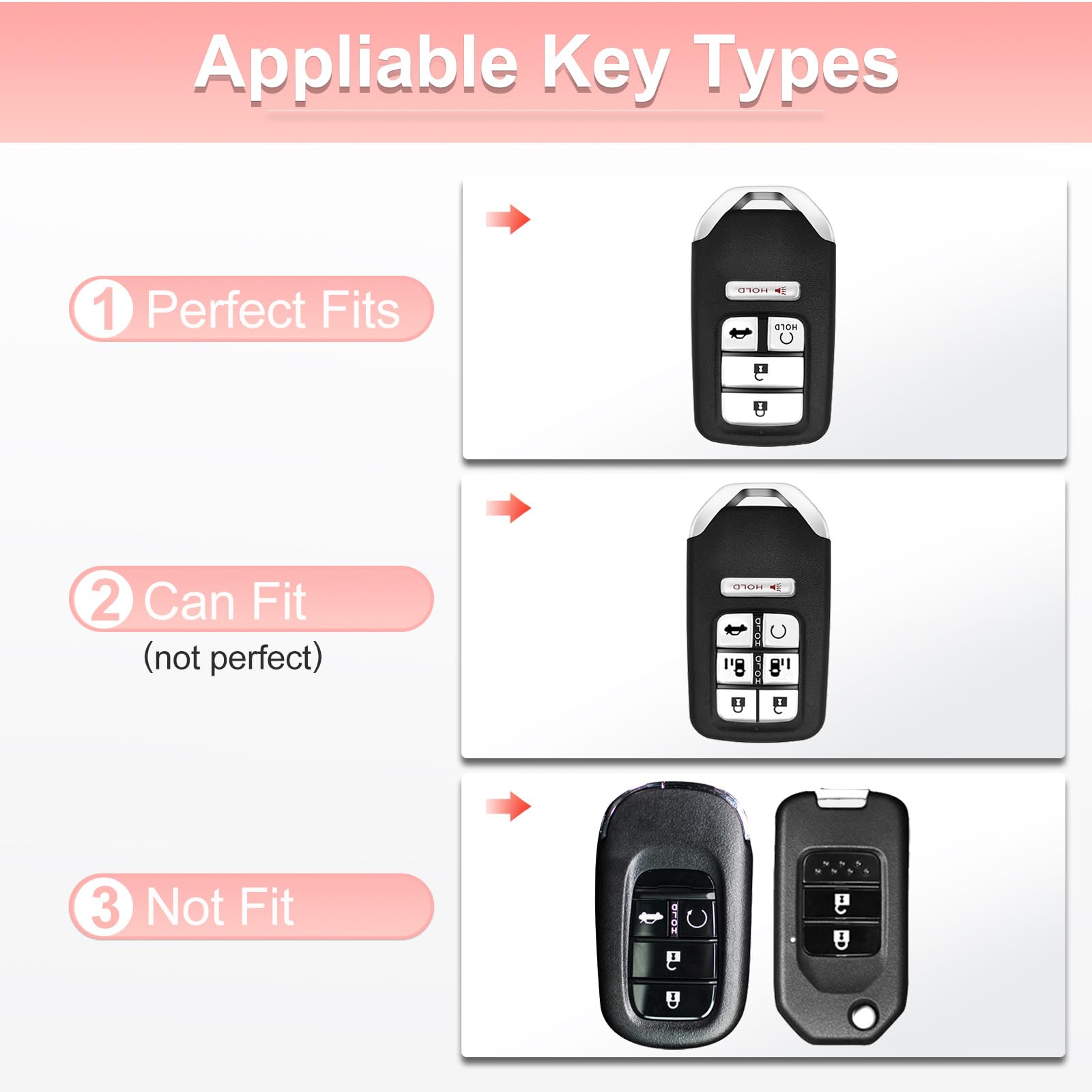 Pangpai Pink Key Fob Cover for Honda, Soft TPU Key Case Protection with Bling Keychain Fit for Honda Accord Civic CRV Pilot Odys