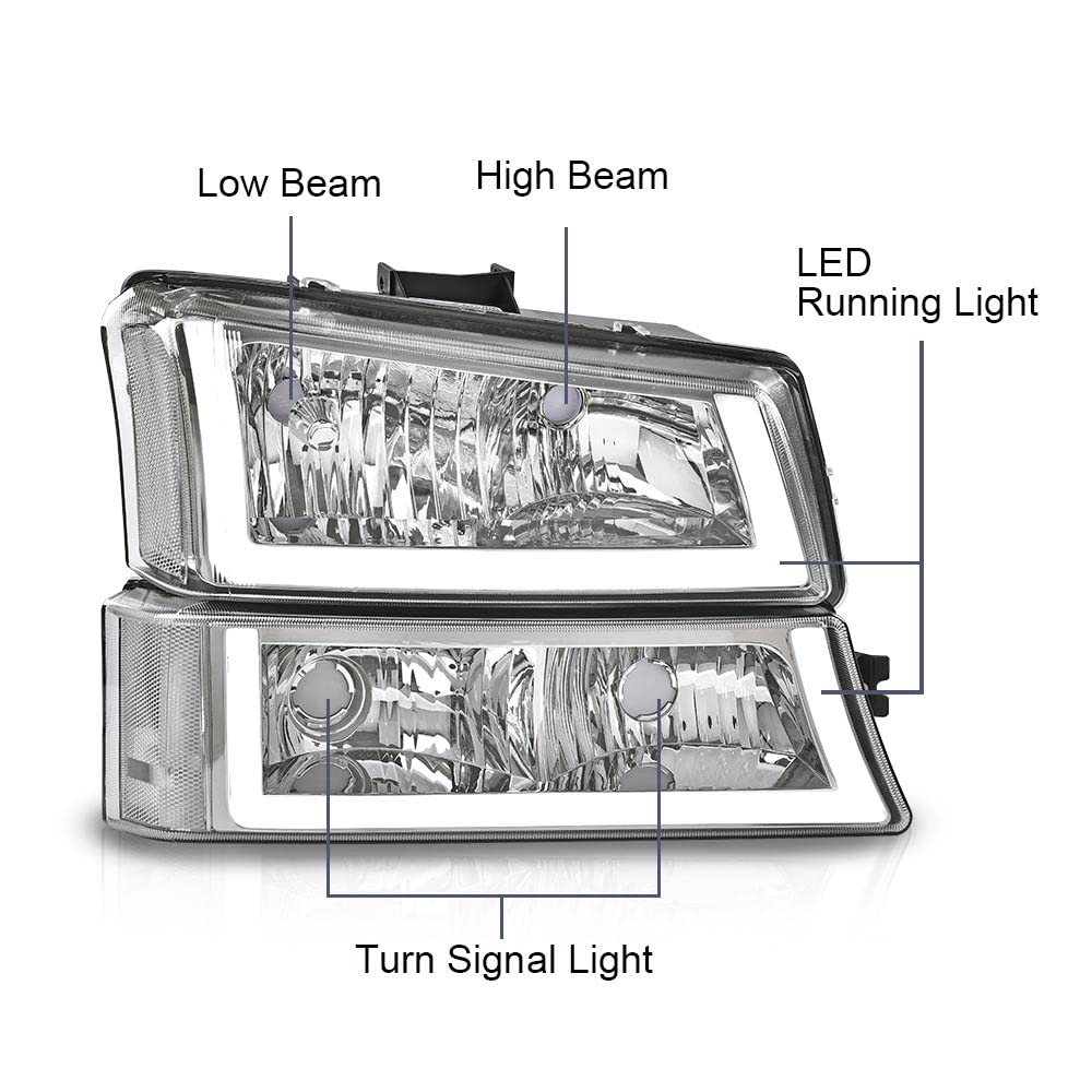 Pit66 Led Headlight, Compatible With 2003-2006 Chevy Silverado 1500 2500 3500 Hd Model/Fit 03-06 Avalanche 2500(Fit No Cladding