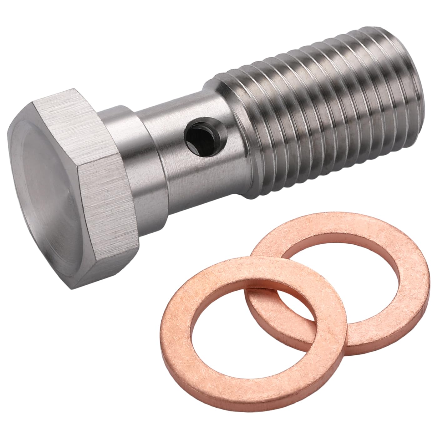 Podavelle M12X1.25 Metric Stainless Steel Single Banjo Bolt Brake Fitting Adapter 31Mm Long With Copper Washers