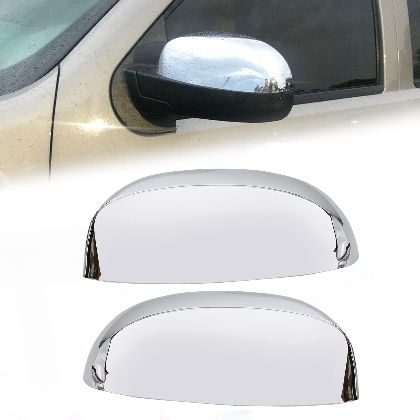 Hecasa Pair Chrome Mirror Half Caps Compatible With 2007-2014 Chevy Silverado Gmc Sierra Avalanche Tahoe Suburban Yukon Escalade Esv Est Lh & Rh Side View Upper Mirror Cover