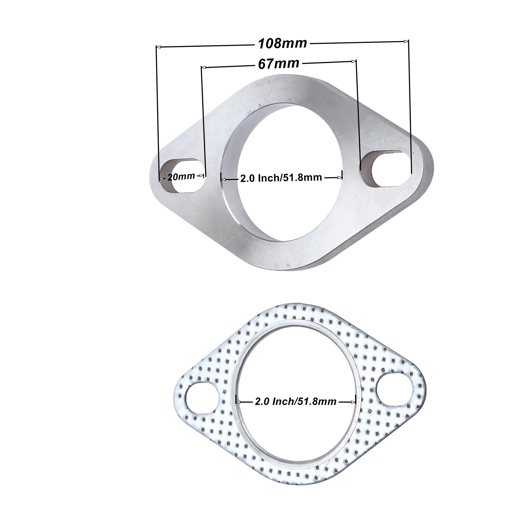 Rwraps 2 Inch 2 Bolt Exhaust Flange and Gasket,Stainless Steel Exhaust Flange with Flange Bolts and Nuts