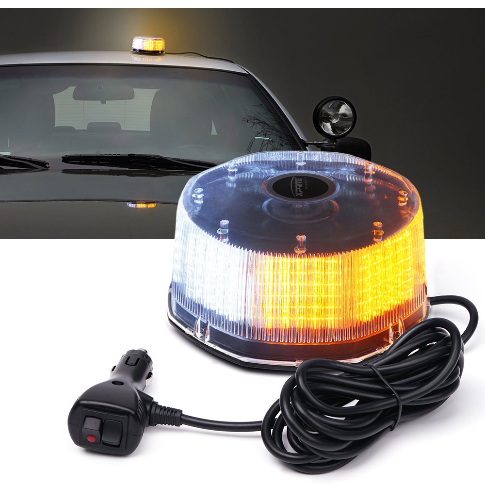 Xprite White Amber Yellow 240 Led Emergency Warning Rotating Strobe Beacon Light, 14 Flash Modes Revolving Safety Caution Lights
