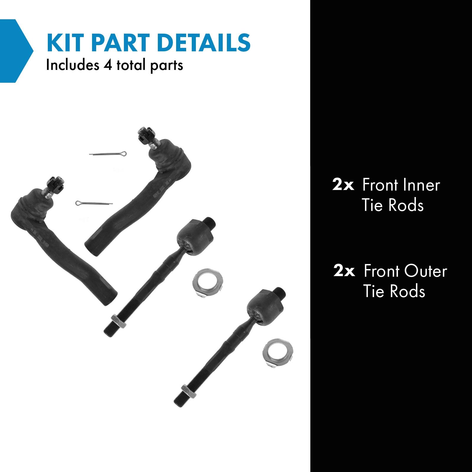 Trq Front Tie Rod Set Compatible With 2006-2012 Ford Fusion 2007-2012 Lincoln Mkz 2006 Zephyr 2006-2009 Mercury Milan