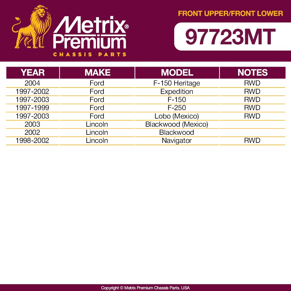 Metrix Premium Chassis Parts - 4 Pc Front L/R Upper Control Arm & Front Lower L/R Ball Joint Kit Fits 04 Ford F-150 Heritage Rwd