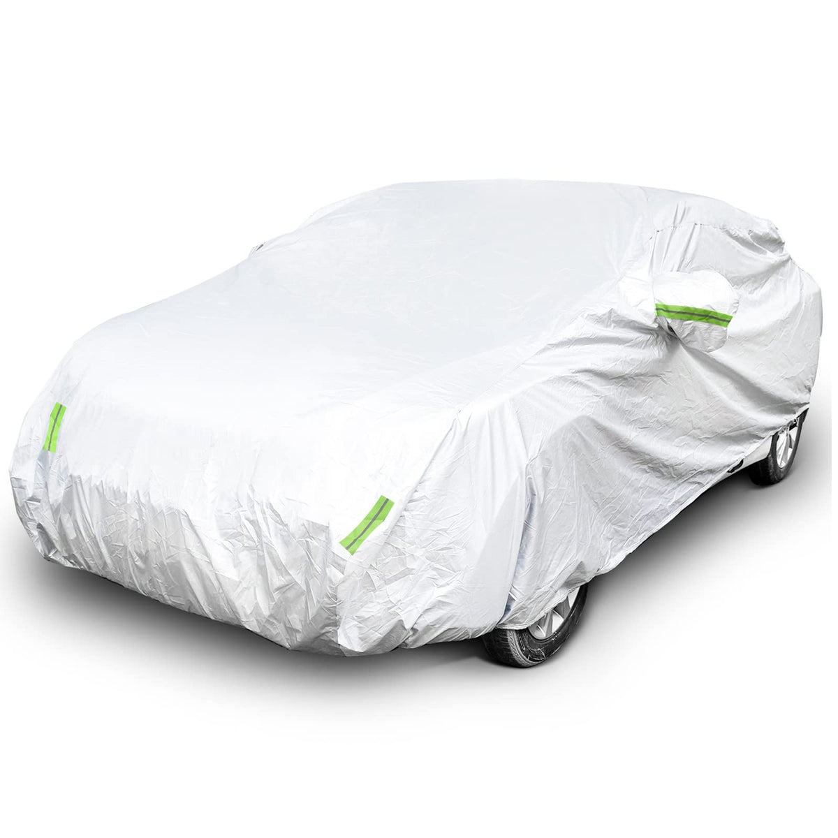Ikaif Universal Car Cover 190T Full Waterproof Breathable Scratch Rain Snow Heat Resistant with Mirror Pocket & Reflective Strip