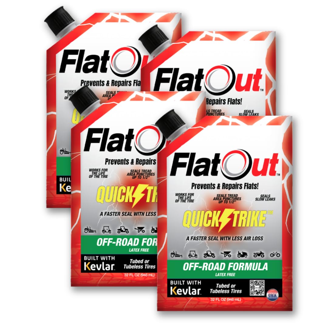 FlatOut QuickStrike Tire Sealant - Off-Road Formula - Prevents Flat Tires - Seals Leaks - Contains Kevlar - Tubeless Tire Sealan