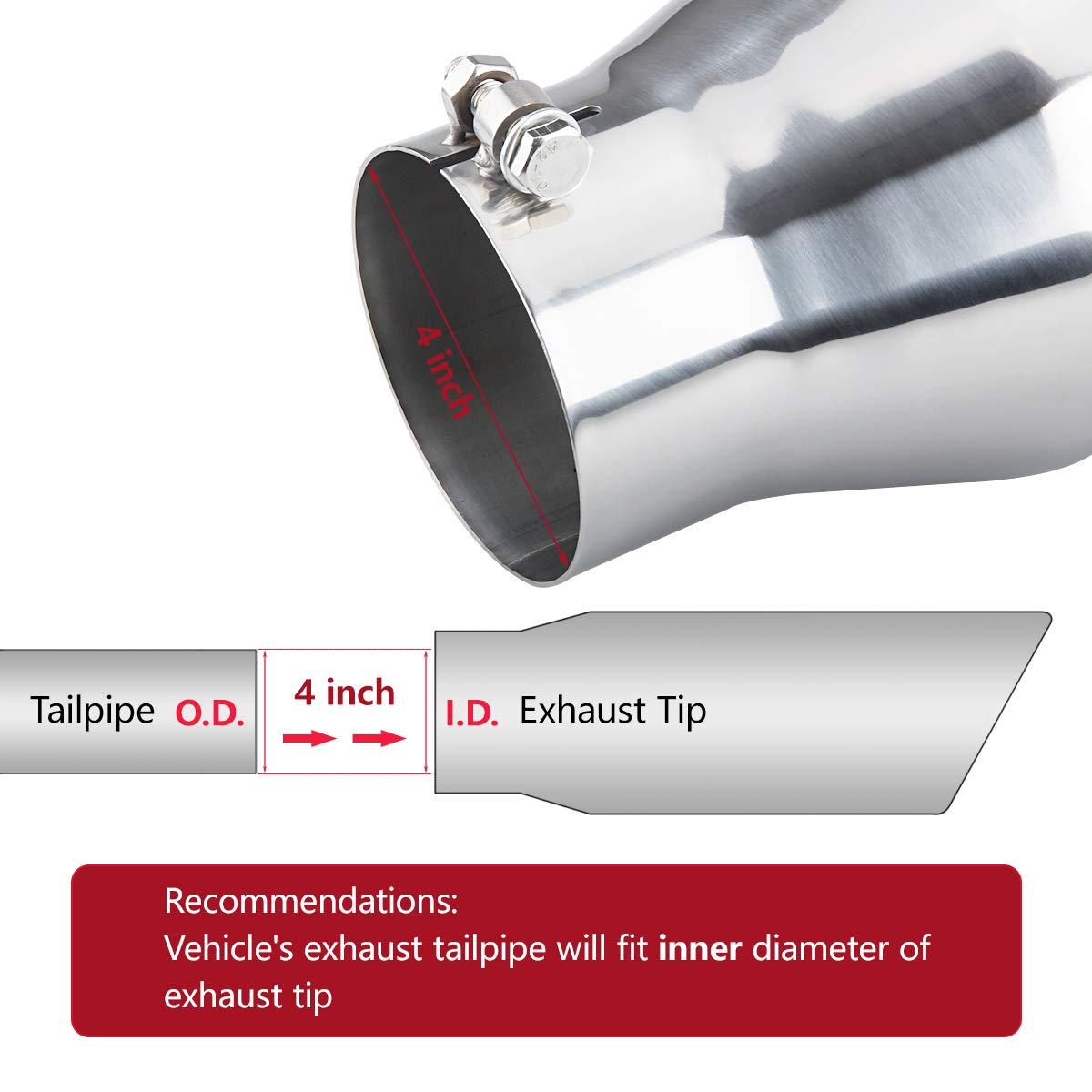 LCGP Diesel Exhaust Tip 4'', 6'' Outlet 18'' Overall Length Bolt-On Truck Tip, Rolled Angle Cut, Polished Muffler Tip