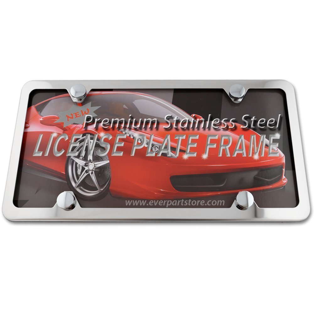 Lfparts Premium Slim Style Stainless Steel License Plate Frame (4 Holes, Polished Mirror Finish)