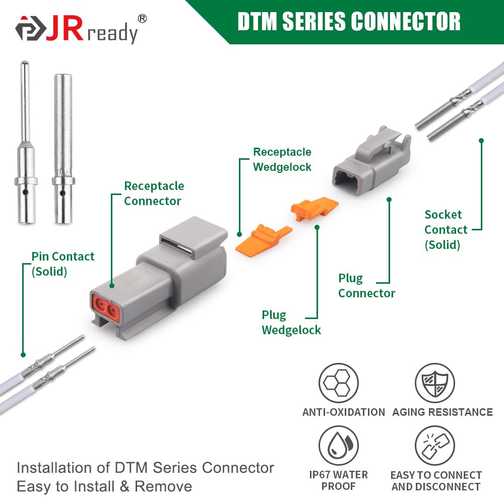 Jrready St6360 Deutsch Dtm Connector Crimp Tool Kit,Deutsch Crimp Tool And 2 3 4 6 8 12 Pin Connectors With Solid Contact,Size 2