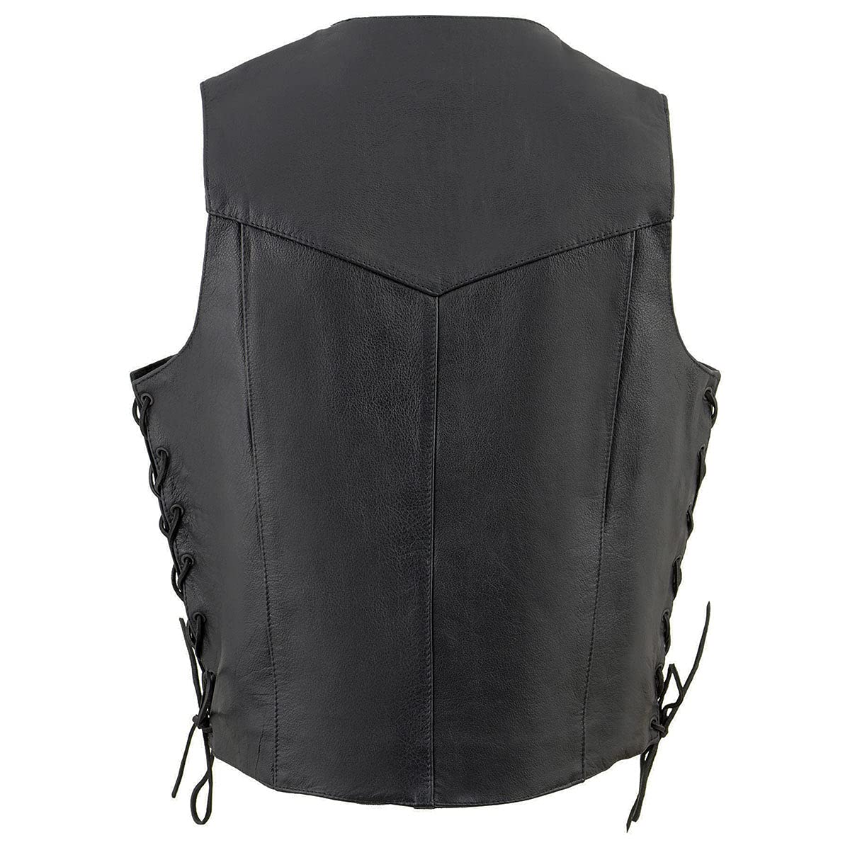Milwaukee Leather SH1315 Men's Black Leather Classic V-Neck Side Lace Motorcycle Rider Vest w/Front Snap Closure - 54