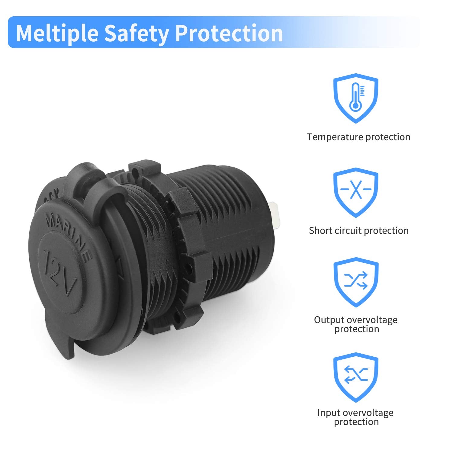 12V Car Cigarette Lighter Socket Waterproof and Dustproof plug socket for Car Truck Motobike Boats Marine ATV, with Fuse & 60cm