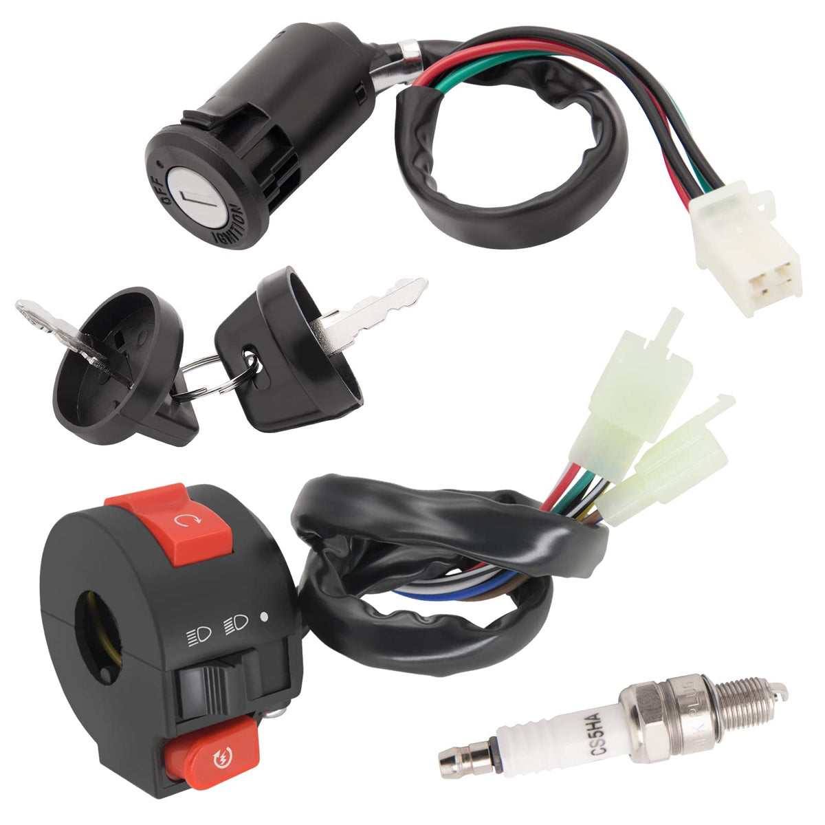 4 Wires Ignition Switch Key With Cap+3 Function Left Starter Switch Assembly For 50Cc 70 Cc 90Cc 110 Cc 125Cc 150Cc Taotao Sunl Chinese Atv Quad 4 Wheeler 125Cc Apollo Dirt Bike Scooter Parts