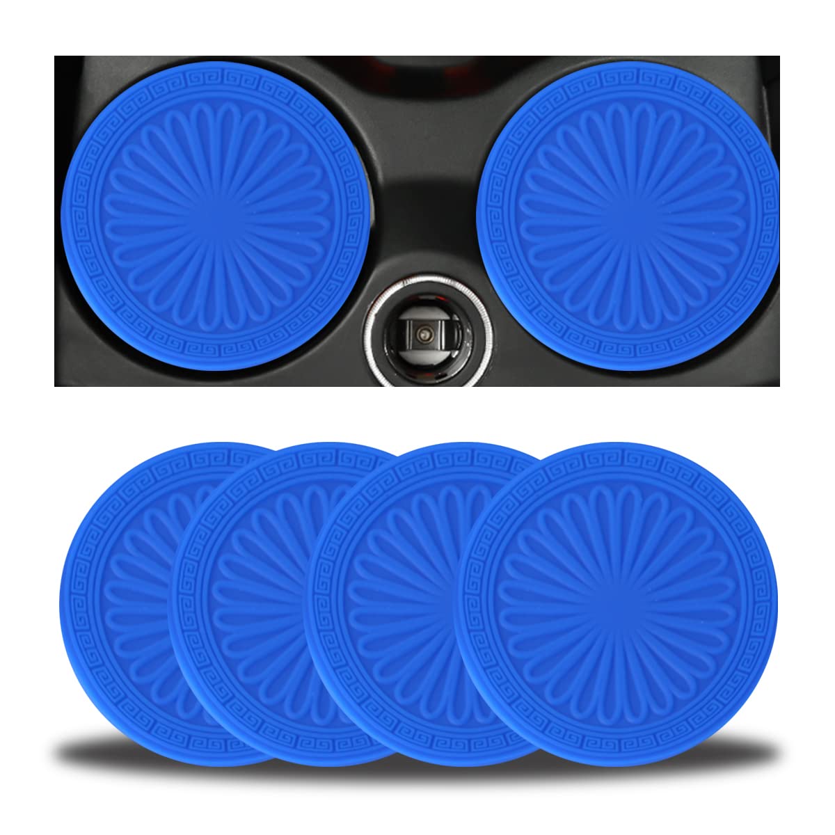 Zipelo 4 Pack Car Cup Holder Coasters, 2.75 Inch Vehicles Seat Anti-Slip Flowers Pattern Embedded In Decoration Cup Holder Inser