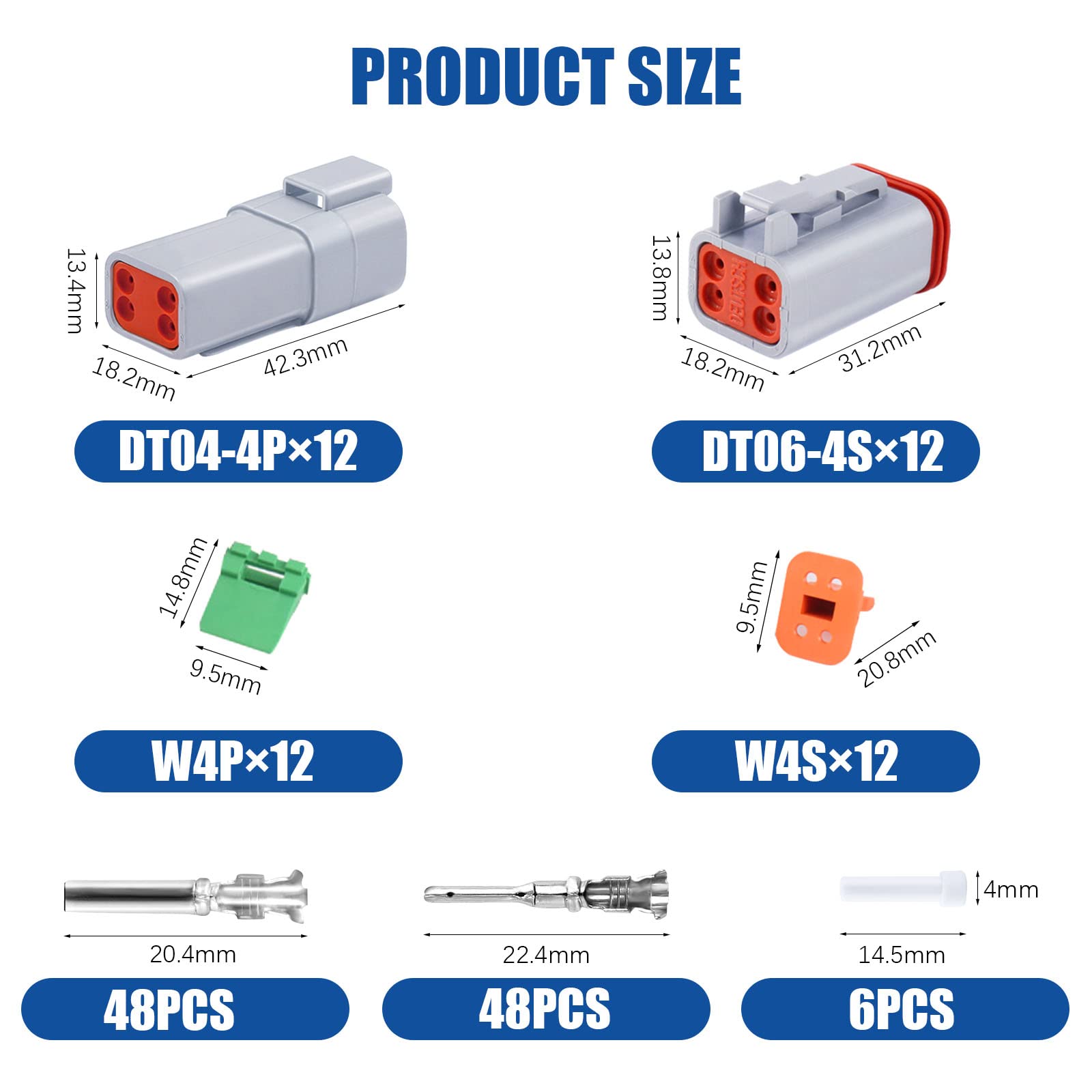 150Pcs 4 Pin Way Deutsch Dt Gray Connector 12 Set,Size 16 Solid Contacts Waterproof Electrical Wire Connector With Seal Plug For Truck, Off-Road Vehicles, Marine, Motorcycle Wiring