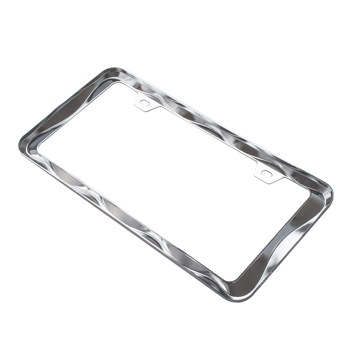 Creathome 3D Curly Wave Pattern Chrome License Plate Frame From Pure Zinc Alloy Metal