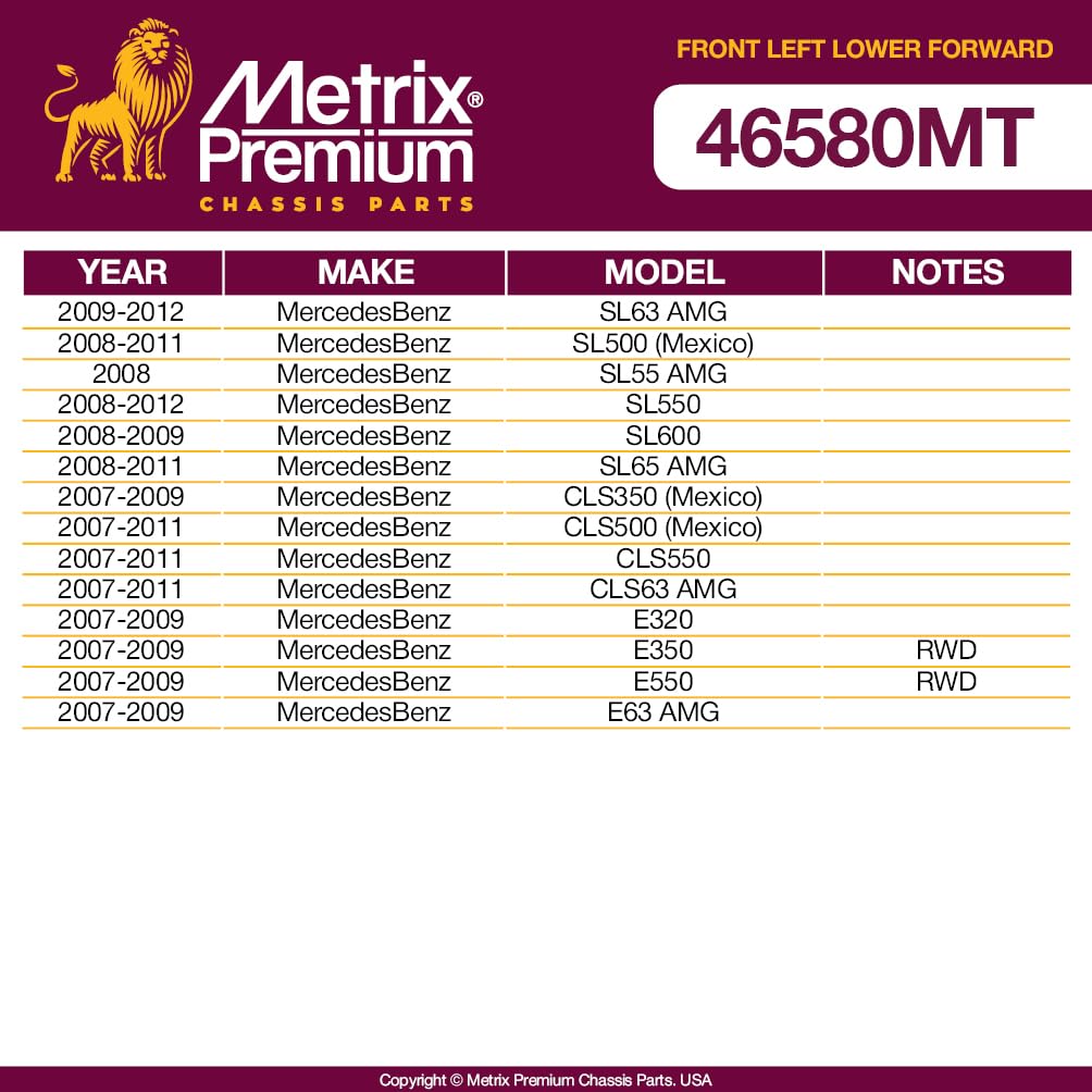 Metrix Premium Chassis Parts - Front Left Lower Forward Control Arm W Ball Joint & Bushing Assembly Fits 09-12 Mercedesbenz Sl63