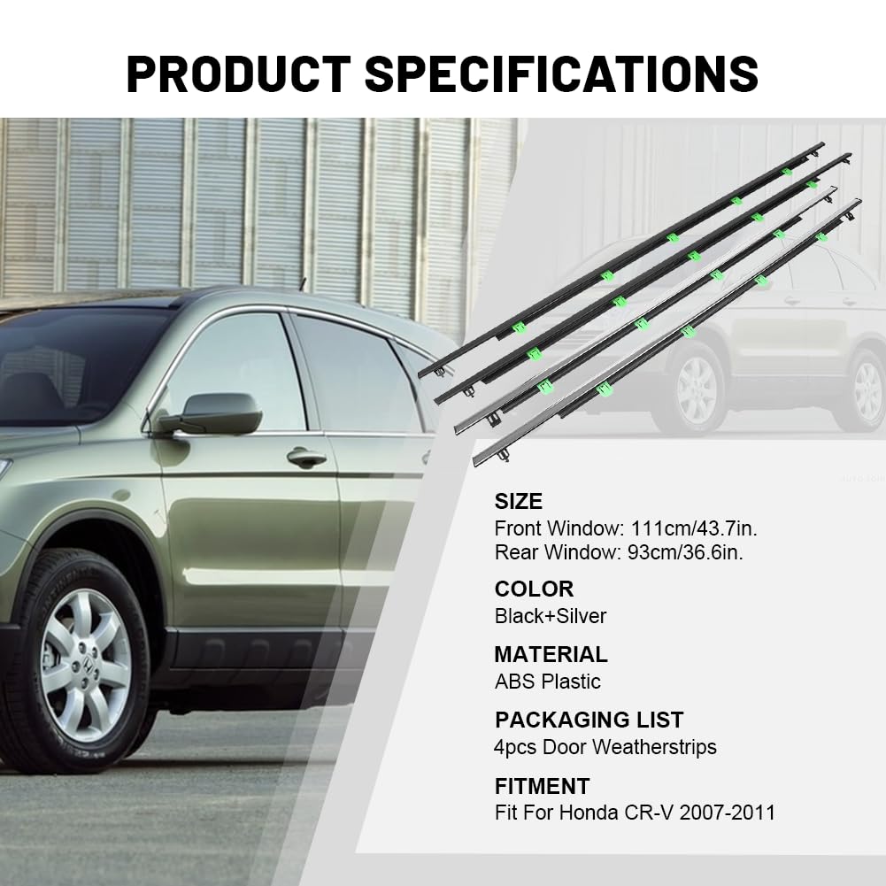 Gzyf 4Pcs Door Outside Weatherstrip Trim,Window Weather Stripping,Car Window Seal Belt For Honda Cr-V 2007 2008 2009 2010 2011, Replaces# 72450-T0G-A01 72410-T0G-A01 72950-T0G-A01 72910-T0G-A01