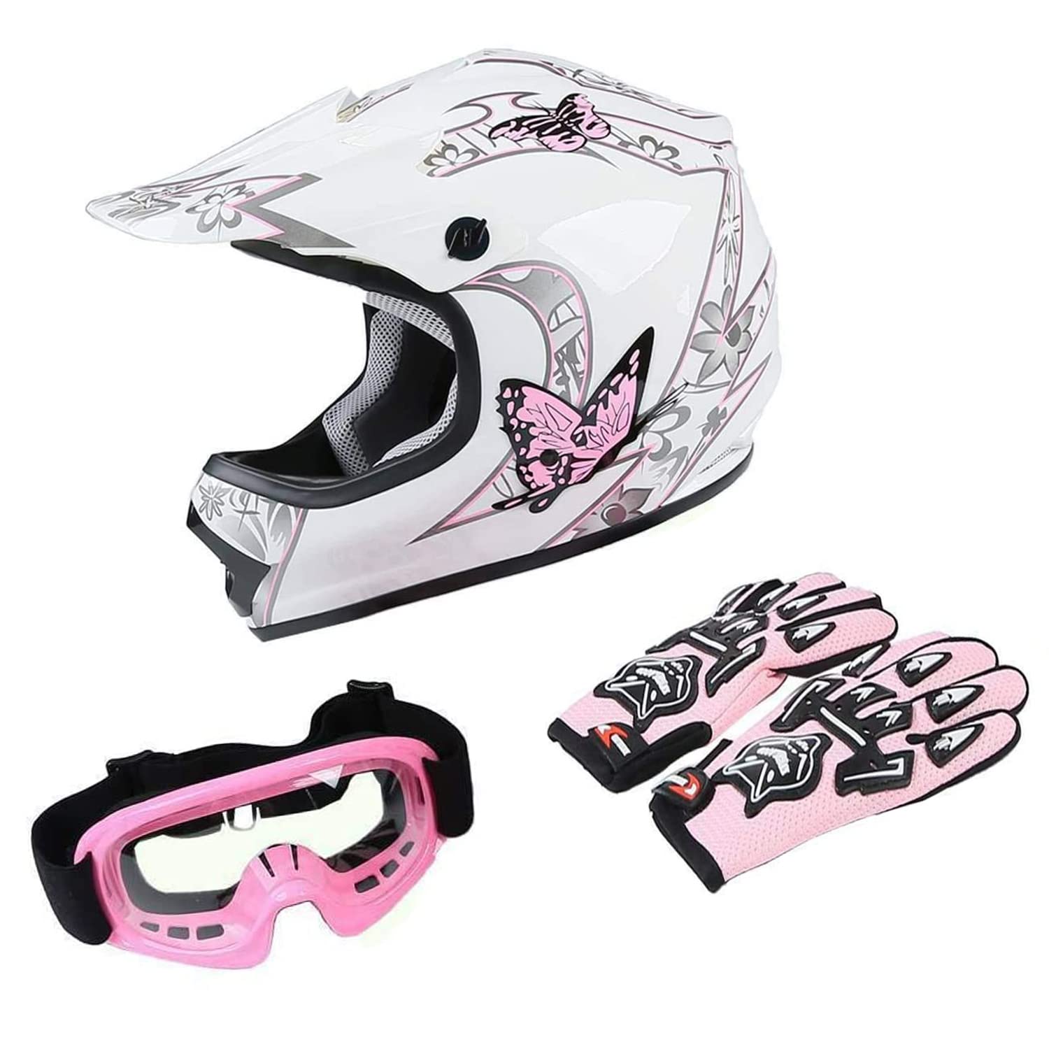 Slmoto Youth Kids Motocross Dot Approved Helmet Offroad Street Helmet Motorcycle Helmet Dirt Bike Motocross Atv Pink Butterfly H