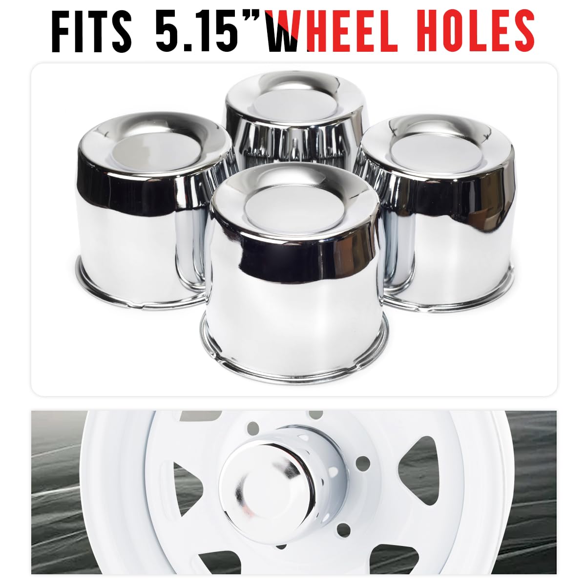 Rtrhinotuning 4Pcs 5.15In Push Through Wheel Center Caps Chrome Silver Truck Trailer Wheels Hub Caps 4.31In Height