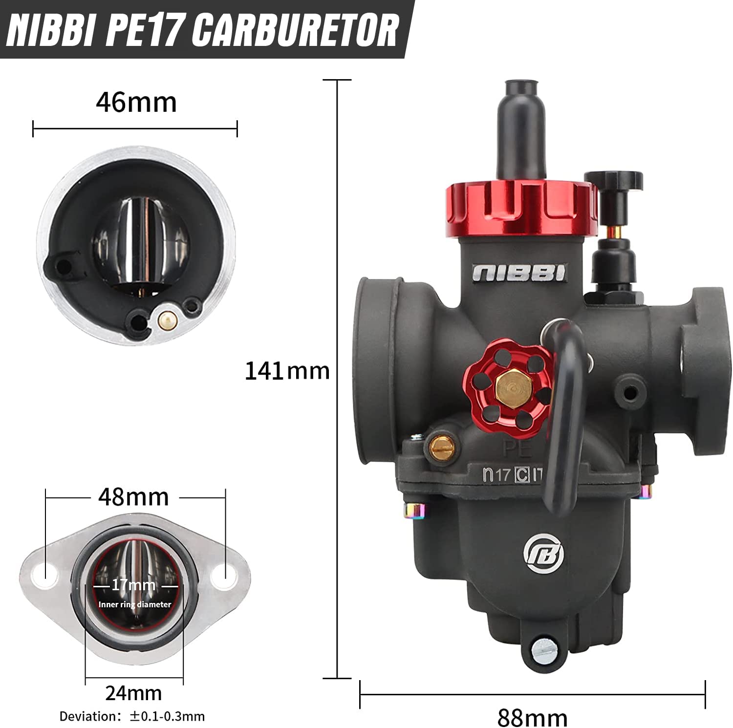 NIBBI PE17mm Carburetor for 90cc-110cc Flange Motorcycle Engines - Ideal for Dirt Bikes, Pit Bikes, and Motocross