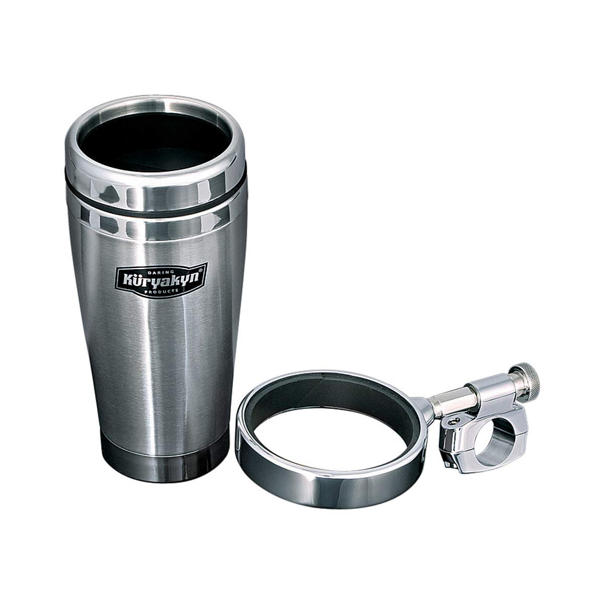 Kuryakyn 1463 Motorcycle Handlebar Accessory: 12 Fl Oz Stainless Steel Mug With Universal Drink/Cup Holder For Motorcycles With Perch Mount, Chrome