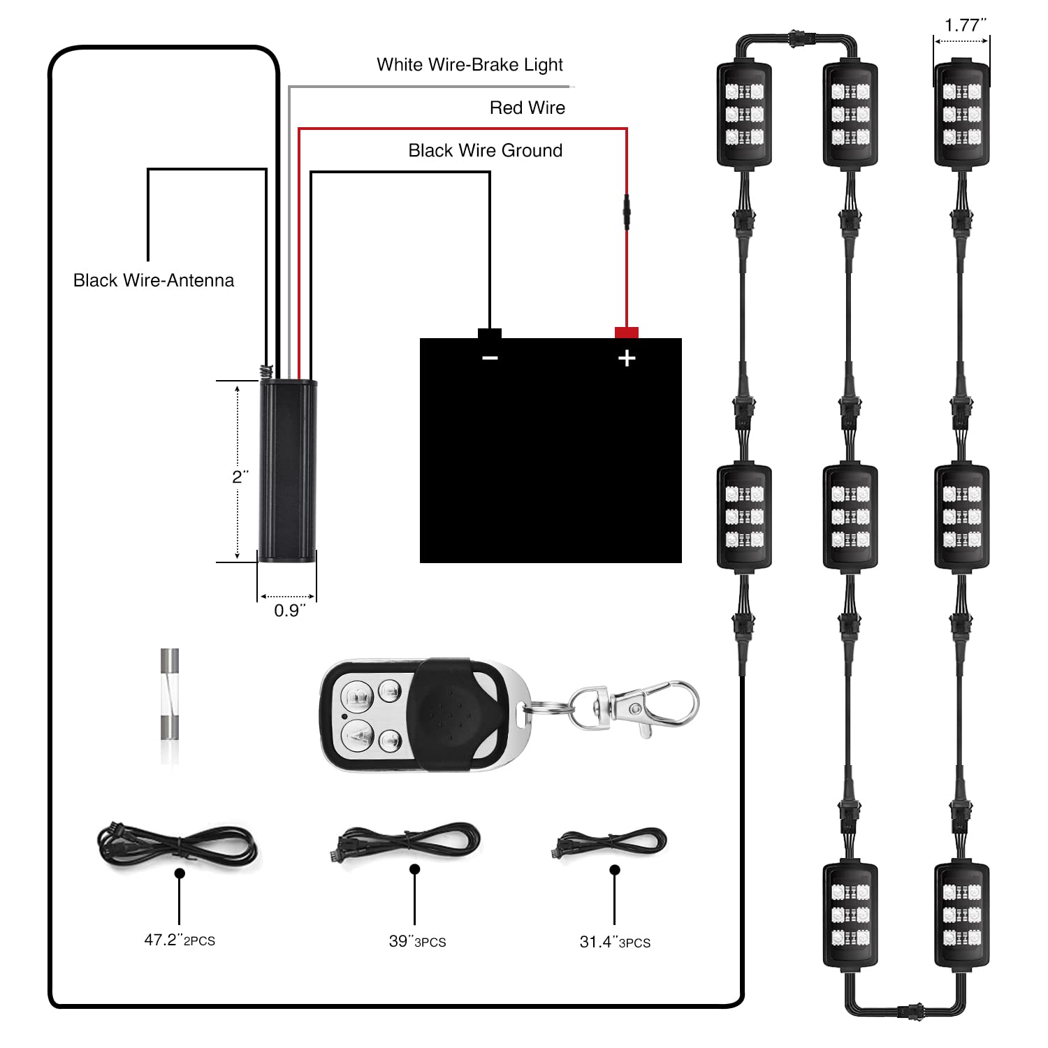 Nilight 8Pcs Motorcycle Rgb Led Strip Lights Kit Multi-Color Neon Waterproof Atmosphere Lights With Rf Wireless Smart Remote Con