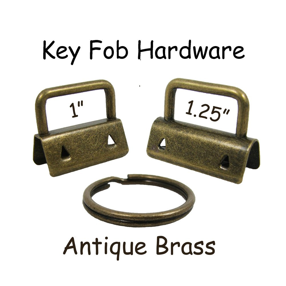 25 Key Fob Hardware With Key Rings Sets - 1'' Or 1.25'' - Antique Brass (1'')