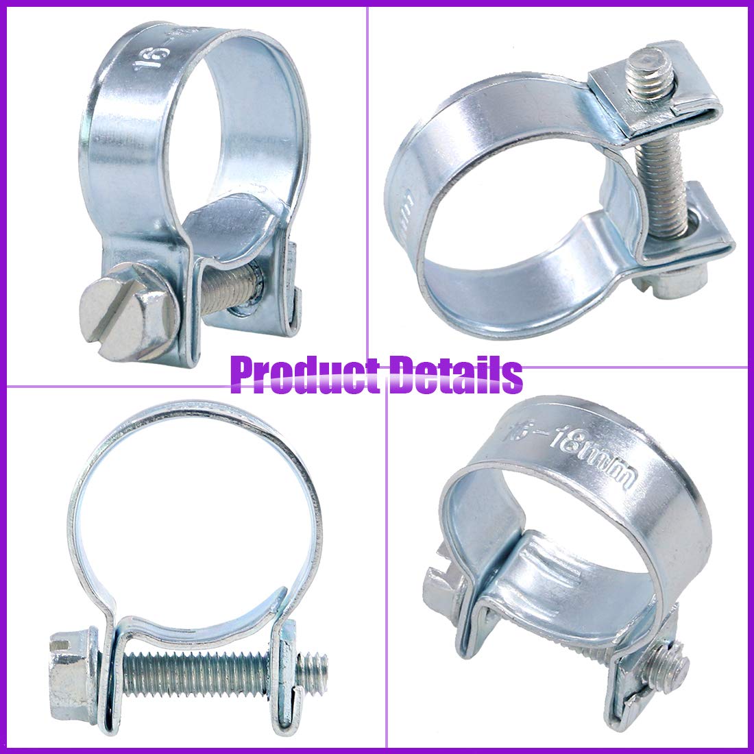 Swpeet 92Pcs 10 Sizes Zinc Plated Mini Fuel Injection Line Style Hose Clamp Assortment Kit Perfect for Automotive, Agriculture,