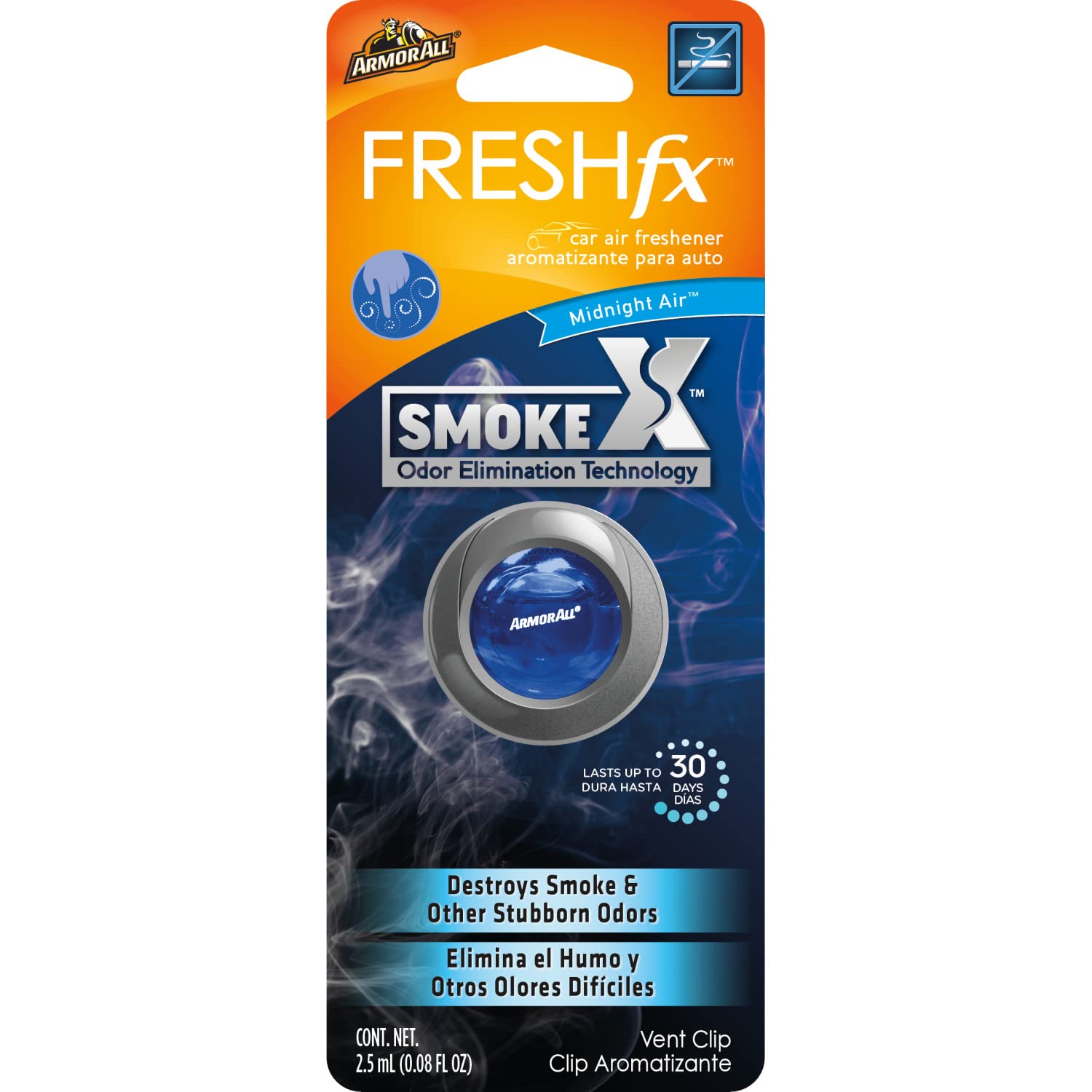Armor All Fresh Fx Smoke X Car Odor Eliminator , Car Air Freshener, Midnight Air Scent, 0.08 Fl Oz, 1 Count (Pack Of 1)