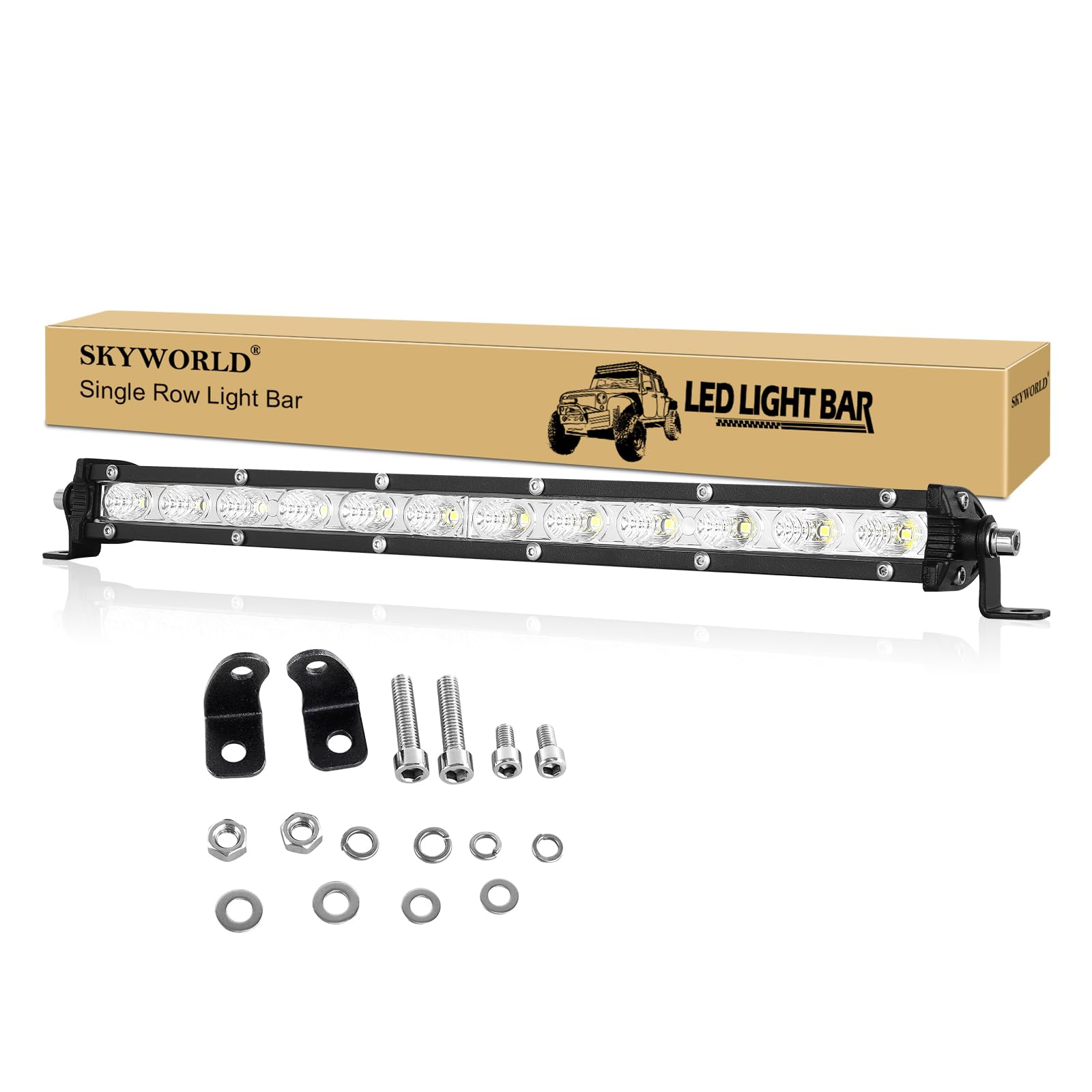 Skyworld 13 Inch 60W Single Row Led Light Bar Low Profile Ultra Thin Slim Mini Flood Off Road Driving Lights Led Fog Lights Boat