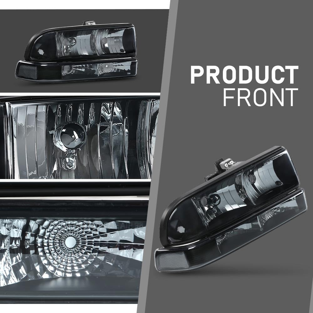 Cheda Headlights Assembly Headlamp Compatible With Chevy Blazer 1998-2005/Chevy S10 Pickup 1998-2004 W/Bumper Turn Signal Lights