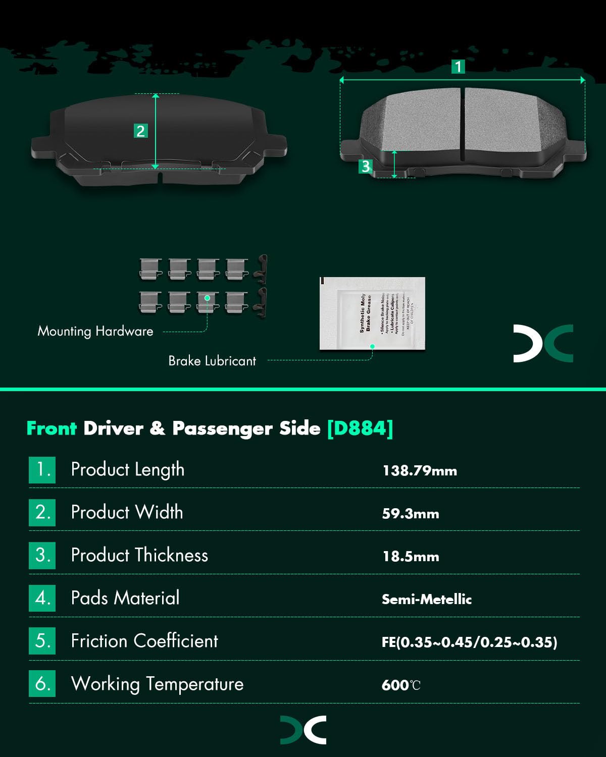 Scitoo D884 D996 Front Rear Brake Pads Sets Fit For Toyota For Highlander 2004-2007