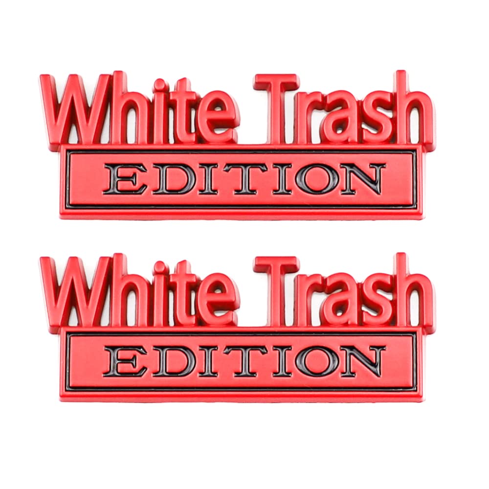 Carrun 2 Pcs White Trash Edition Emblem Car Side Rear Front Hood Trunk Door Badge 3D Decal Sticker Fit For Car Truck Suv (White