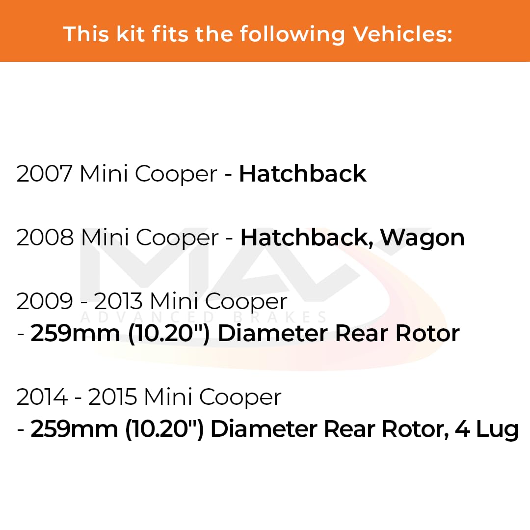 Max Advanced Brakes Rear Brake Kit Compatible With 2007-2010 2011 2012 2013 2014 2015 Mini Cooper W/10.20 '' Rear Rotor Replacem