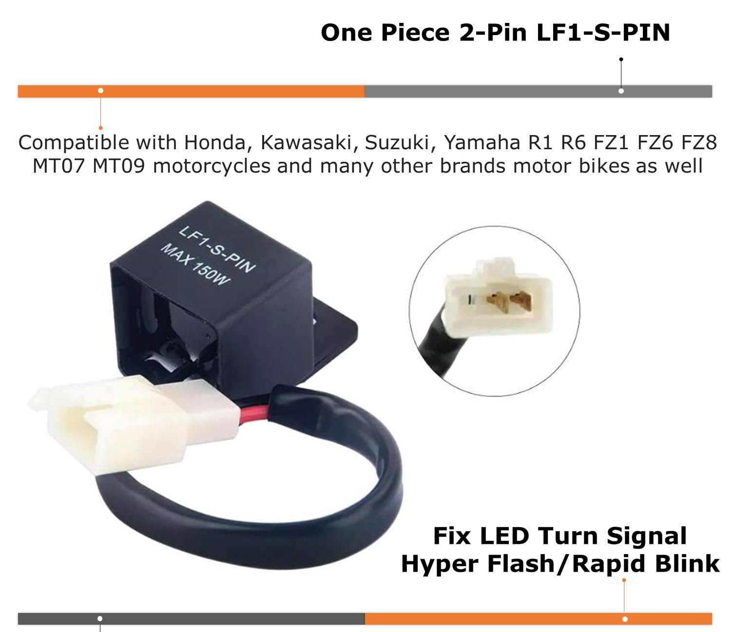 Ijdmtoy 2-Pin Electronic Led Flasher Relay Fix For Motorcycle Bike Scooter Led Turn Signal Bulbs Hyper Flash Issue