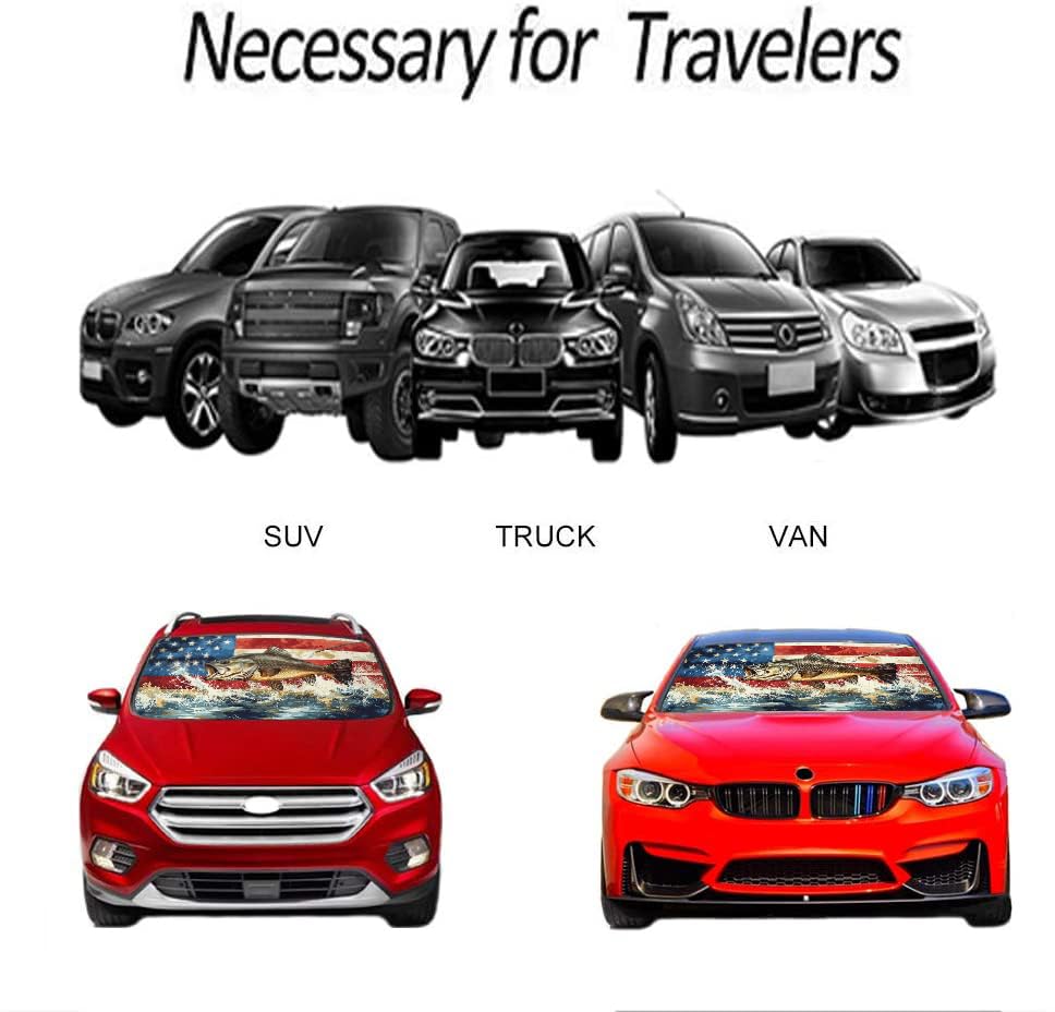 [2025 Upgrade] Tdcqqgqq Windshield Sunshade For Cars And Trucks, Patriotic American Flag With Bass Design, Uv Protection, Heat R